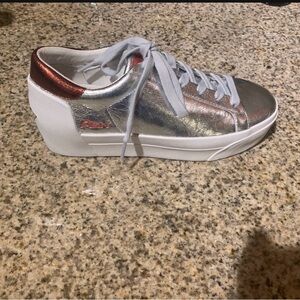 Ash Silver Metallic Platform Sneakers with Rose Gold Heel